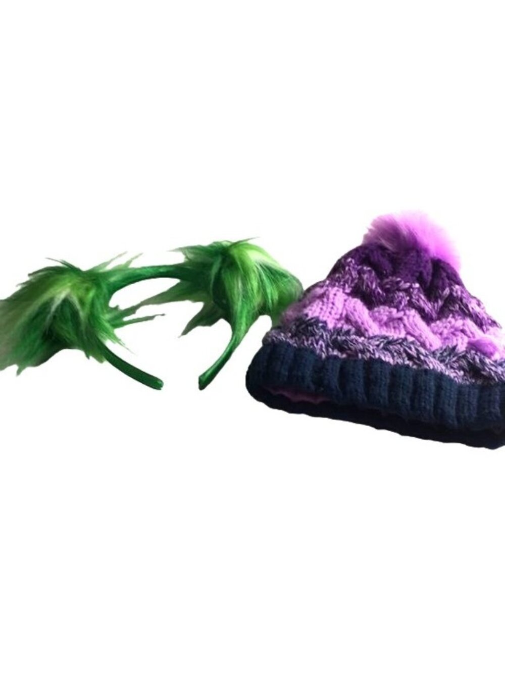 Girls Beanie & Headband Purple/Blue/Green One Size